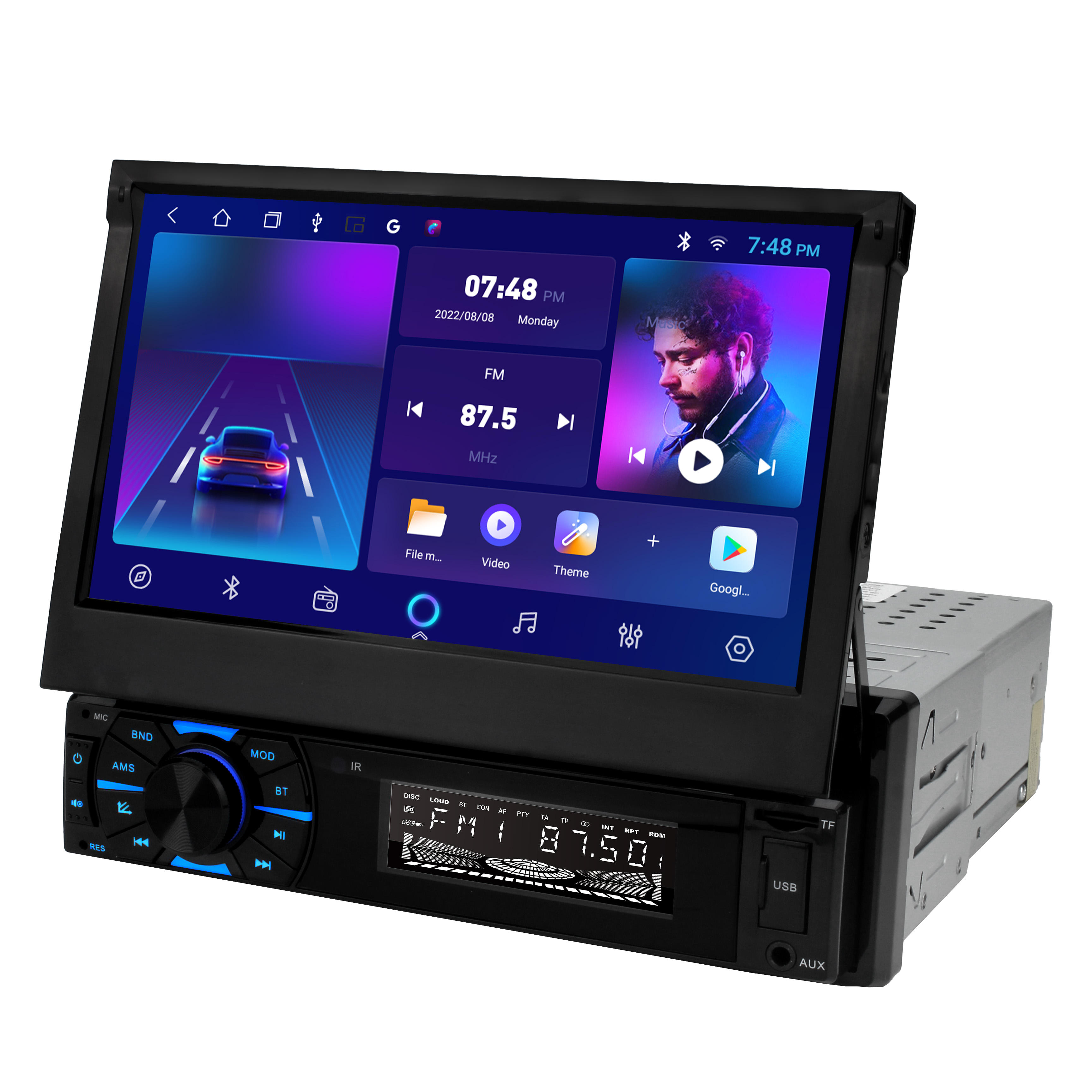 1+16/2+32 1 Din Android Car Radio Auto Radio 7" Retractable Touch Screen GPS Wifi BT FM RDS AUX Stereo Auto Radio