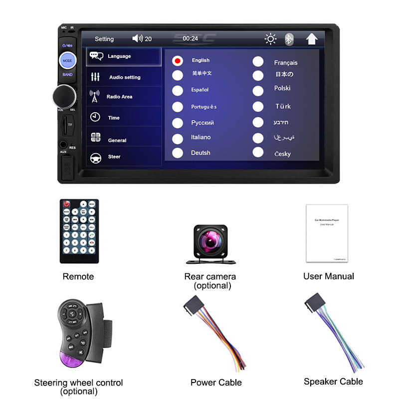 Wince 7" Touch Screen Rear View Mirror Link BT Hands-Free FHD 1080P Radio Audio Remote Control Auto Music Stereo Car Mp5 Player